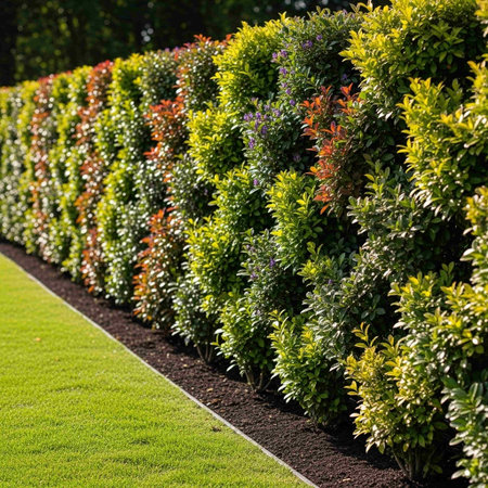 Beautiful ornamental plants in the garden on the green grass background