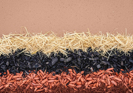 Red and black dog food mix on brown background. Dog food concept.の写真素材