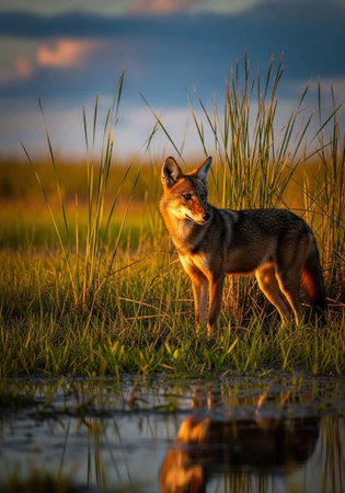 A black-backed jackal (Canis mesomelas) in the Okavango Delta, Botswana.