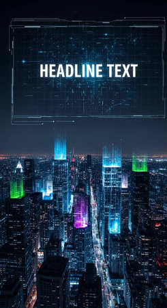 Hologram screen with new york city skyscrapers at nightの写真素材