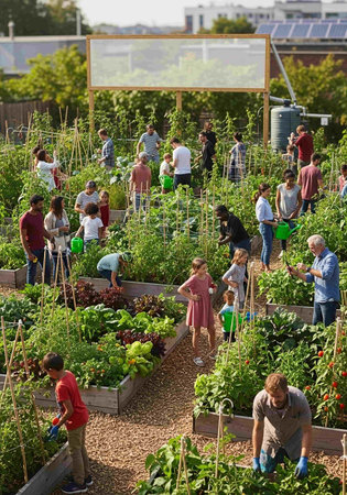 People visit Garibaldi vegetable garden in Milan. Garibaldi vegetable garden is one of the world's largest vegetable gardens.の写真素材