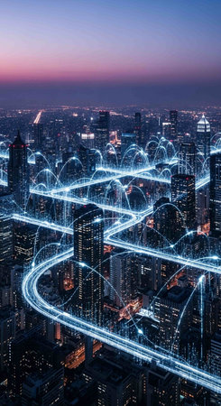 Smart city with wireless connection and internet of things (IOT) conceptの写真素材