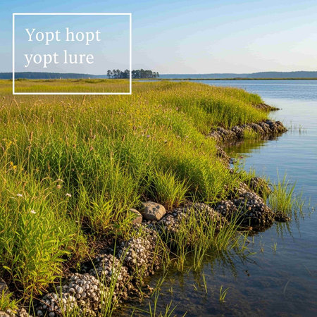 Beautiful summer scenery. Green grass on the shore of the lake.の写真素材
