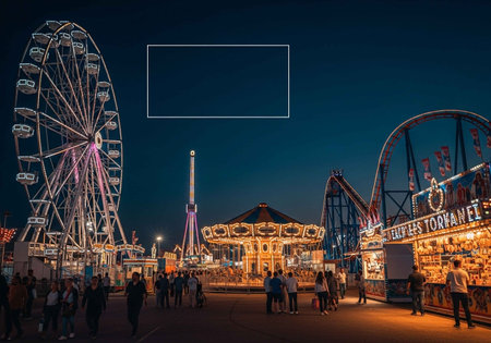 Unidentified people at a fairground. The event is one of the biggest in the world.の写真素材