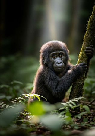 Portrait of a gorilla in the jungle. Africa. Uganda.