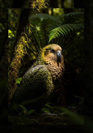 Kea, Kea parrot in the rainforest of New Zealandの写真素材