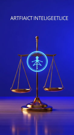 Antique scales of justice on a blue background. 3d renderingの写真素材