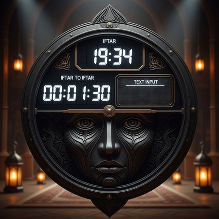 Digital clock in the interior of a mosque. 3D rendering.の写真素材