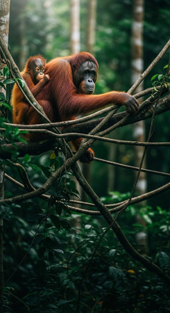 Orangutan in the jungle of Sumatra island, Indonesia.の写真素材