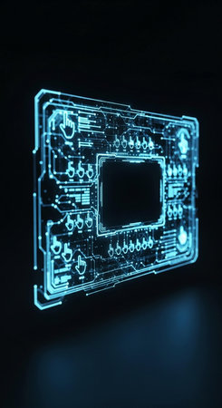 3D rendering of a circuit board hologram on a dark background