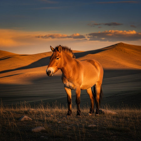 Wild Horse in the Desert at Sunriseの写真素材