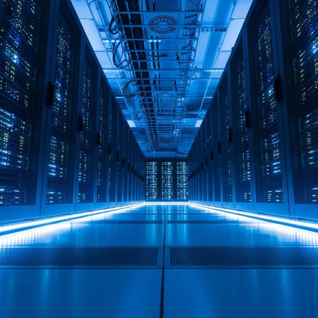 server room data center with blue light,blue toned image.の写真素材