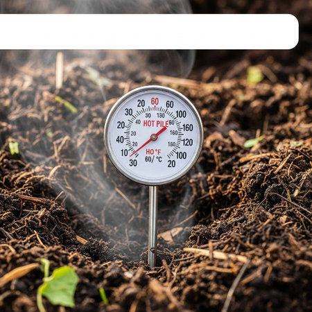 Closeup of thermometer in the soil with smoke coming out of itの写真素材