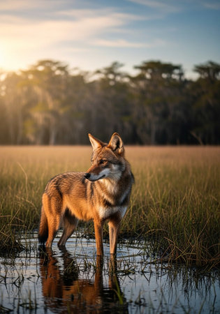 A wild wolf in the Okavango Delta, Botswana.