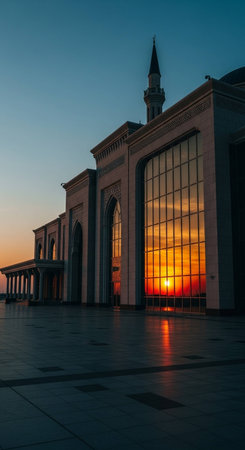 Beautiful sunset over the mosque in the city of Istanbul, Turkeyの写真素材