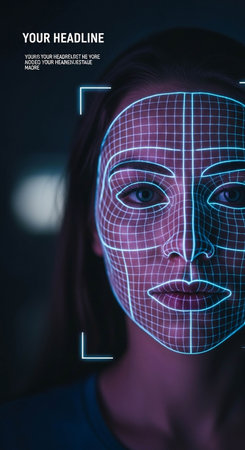 Portrait of a young woman with a futuristic face. Futuristic technology concept.の写真素材