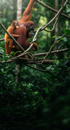 Orangutan in the rainforest of Borneo. Indonesiaの写真素材