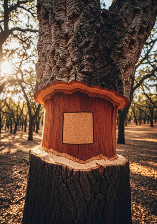 Wooden birdhouse on the trunk of an oak tree in the forestの写真素材
