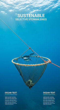 Fish in a fishing net on a background of blue sea and blue skyの写真素材