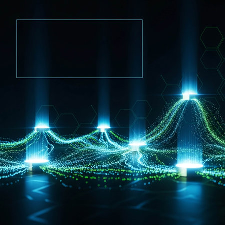 Abstract technology background with glowing lines and dots. 3D Rendering