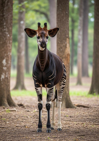 Okapi standing in the forestの写真素材