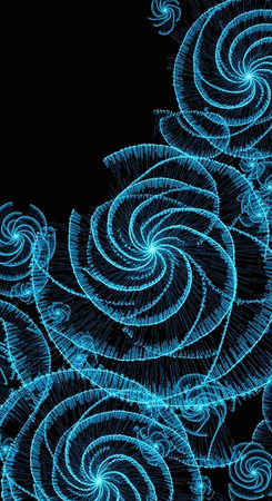Abstract blue fractal spiral on black background. Fantasy fractal texture. Digital art. 3D...