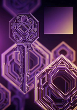 Abstract technology background with hexagons and keys. 3d illustration.の写真素材