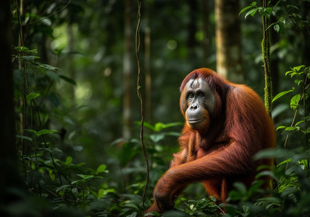 Wild orangutan in the rainforest of Sumatra, Indonesia