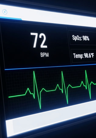 Electrocardiogram on a monitor, closeup of photoの写真素材