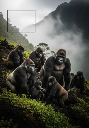 Gorilla family in the rainforestの写真素材