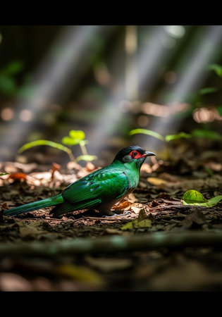 Beautiful green bird in the forest,Thailand,Asia.の写真素材