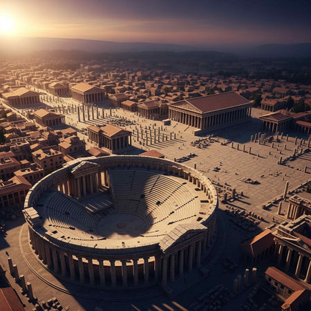 Aerial view of Roman Forum in Rome, Italy at sunset.の写真素材