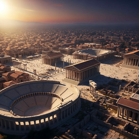 Aerial view of the ancient Greek temple of Hephaestus in Athens, Greeceの写真素材