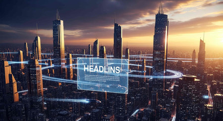 Hologram with hologram of a modern city. 3D renderingの写真素材