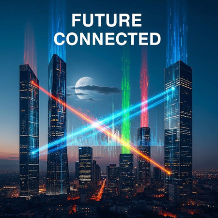 Futuristic technology concept. Futuristic city with high-rise buildings at night