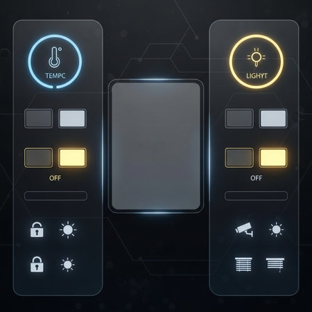 Smartphone screen with various icons and buttons on dark background. 3d rendering