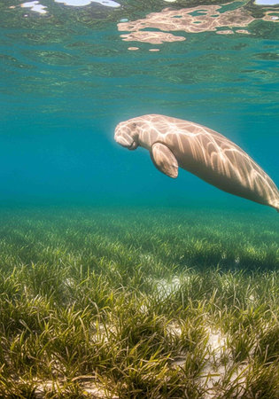 A female Australian seal swimming in the water.の写真素材