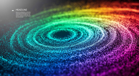 Abstract background with moving particles. Futuristic technology style. Vector illustration.の写真素材