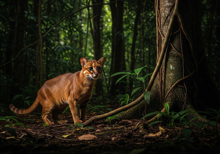 Beautiful cat in the jungle. Wild cat in the jungle.の写真素材