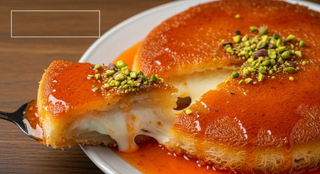 Traditional turkish dessert baklava with pistachios and honeyの写真素材