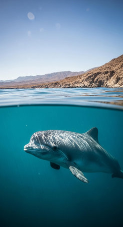 Dolphins swimming underwaterの写真素材