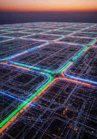Futuristic city at night with light trails. 3D rendering
