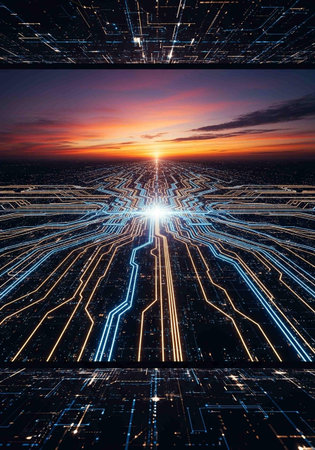 Futuristic technological background with glowing lines. 3D Rendering