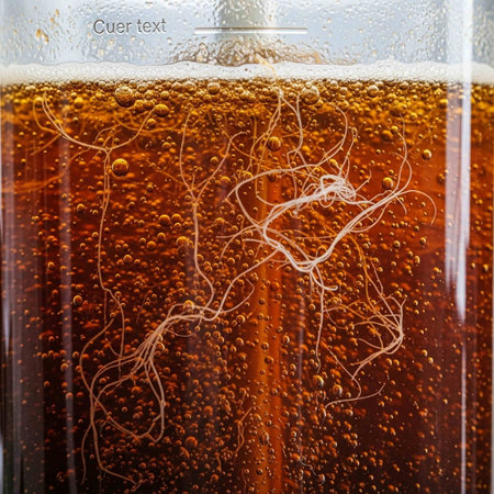 Detail of a beer in a glass with a lot of bubbles