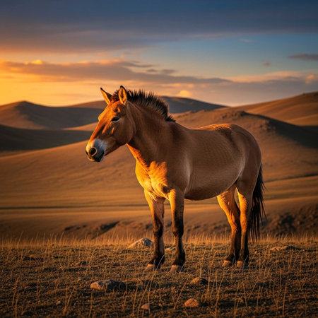 Horse in the Desert at Sunset.の写真素材