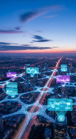 Smart city with wireless communication network and internet of things (IoT)の写真素材