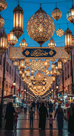Night view of the street in Mecca, Saudi Arabiaの写真素材