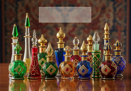 Colorful perfume bottles on the table