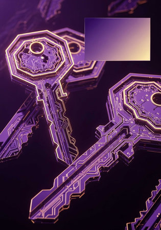 Digital illustration of a key in abstract background. 3d rendering.の写真素材