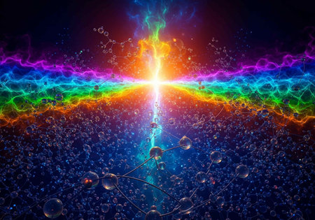 abstract 3d illustration of atom and particles, computer generated backgroundの写真素材